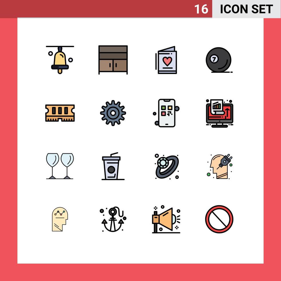 Set of 16 Modern UI Icons Symbols Signs for memory ball invitation pool snooker Editable Creative Vector Design Elements