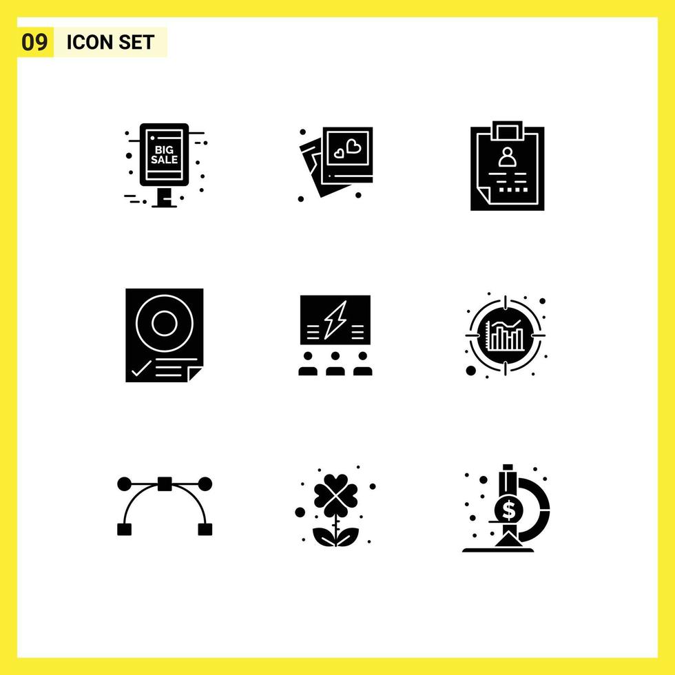 Group of 9 Solid Glyphs Signs and Symbols for paper mark clipboard data patient Editable Vector Design Elements