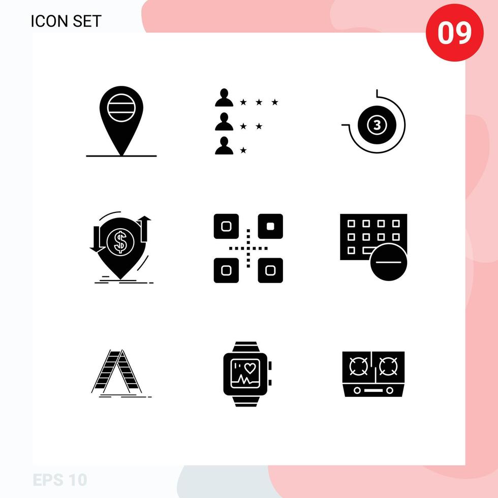 9 User Interface Solid Glyph Pack of modern Signs and Symbols of computers food and restaurant transaction food transfer Editable Vector Design Elements
