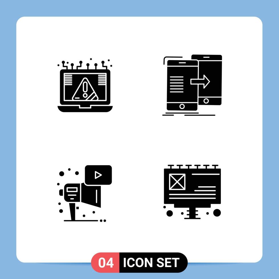 Group of 4 Solid Glyphs Signs and Symbols for connection syncing notice sharing marketing Editable Vector Design Elements
