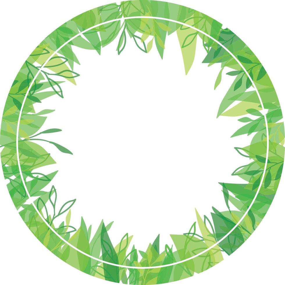 marco de rama verde acuarela con círculo blanco vector