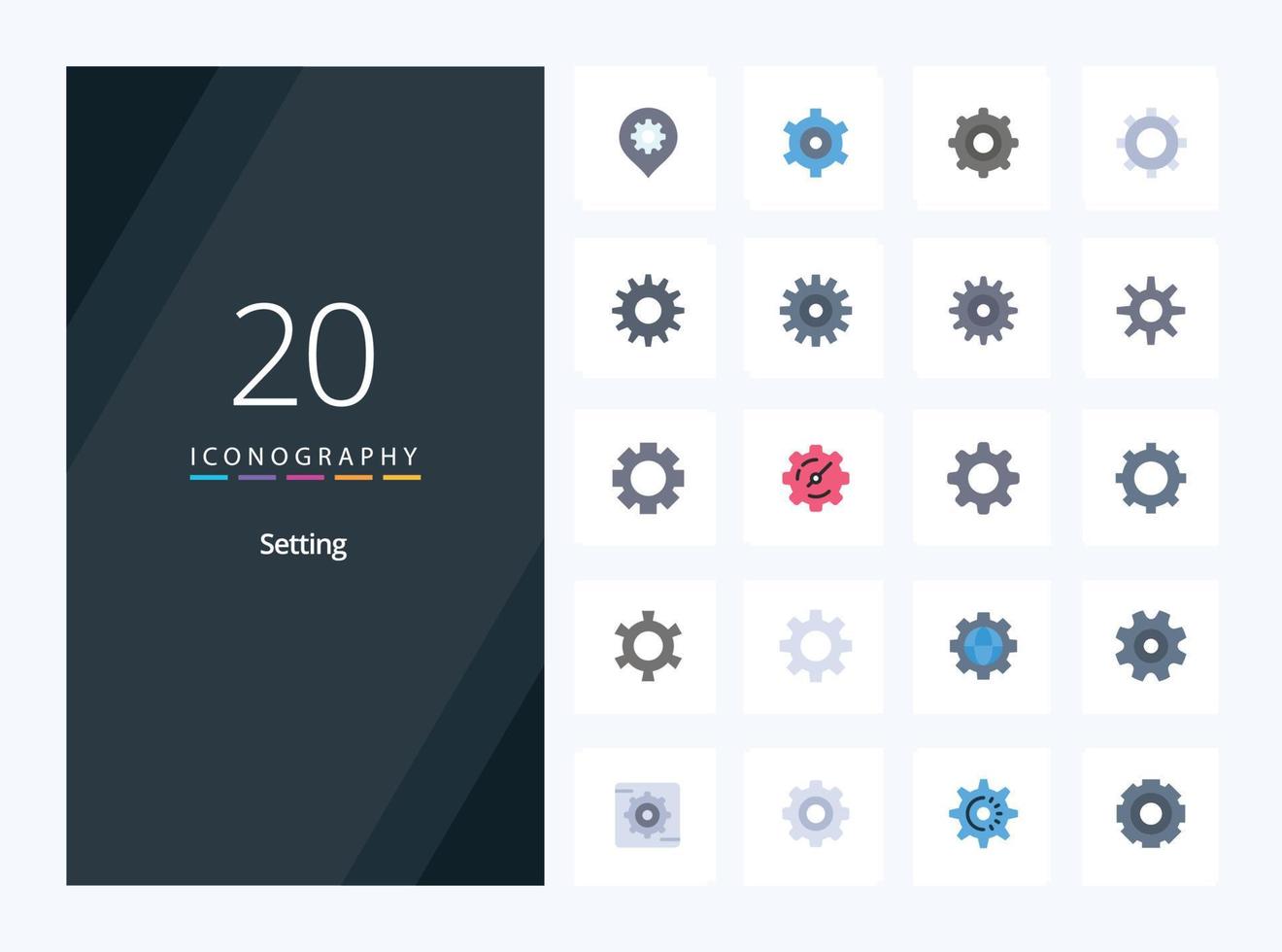 20 Setting Flat Color icon for presentation vector