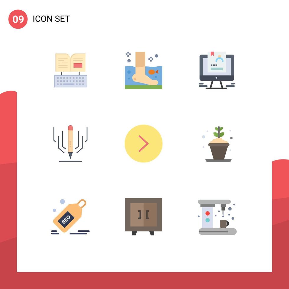 Pack of 9 Modern Flat Colors Signs and Symbols for Web Print Media such as education digital wellness digital art computer Editable Vector Design Elements