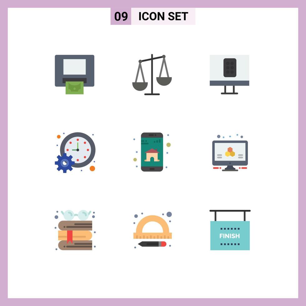 Group of 9 Flat Colors Signs and Symbols for smart app remote time meeting Editable Vector Design Elements