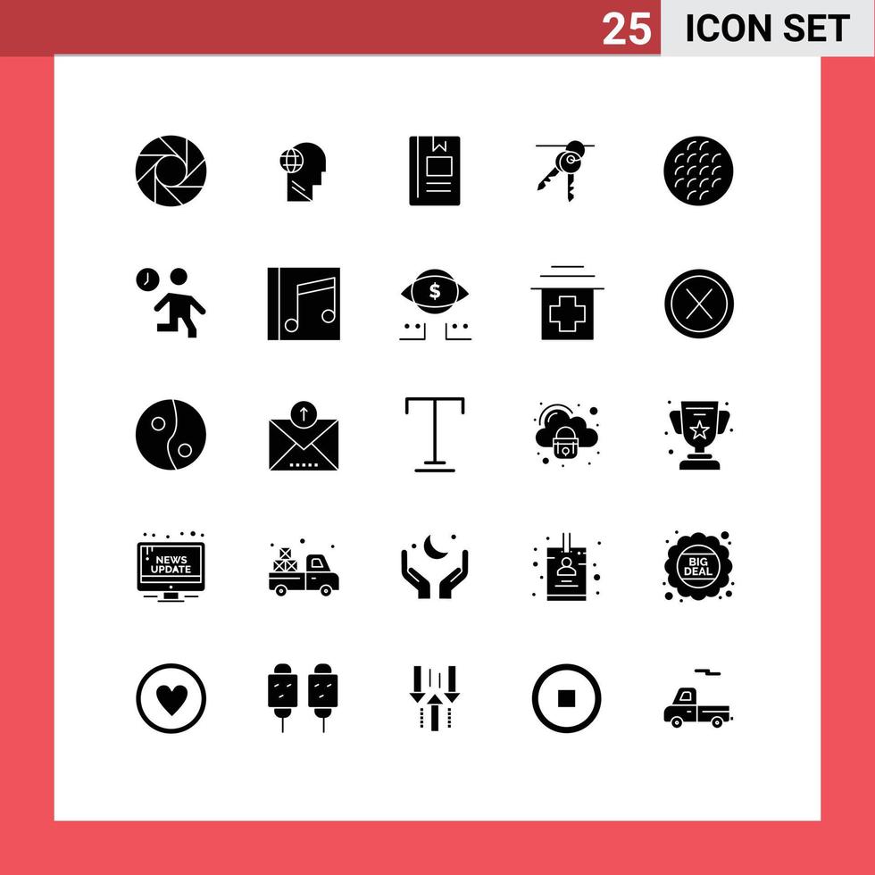 Pack of 25 creative Solid Glyphs of baking room book key reading Editable Vector Design Elements