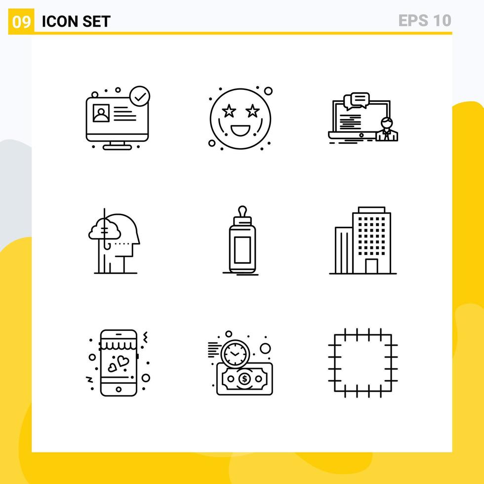 Pictogram Set of 9 Simple Outlines of feeder habit course catch borrowing ideas Editable Vector Design Elements