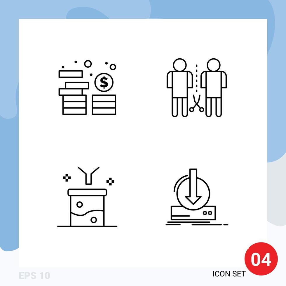 4 Creative Icons Modern Signs and Symbols of asset big data and science concept coins mind data filtering Editable Vector Design Elements