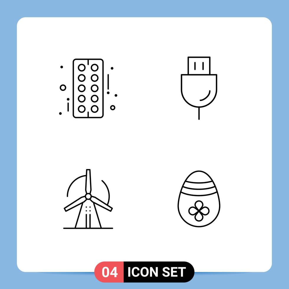 Mobile Interface Line Set of 4 Pictograms of drug turbine tablet plug energy Editable Vector Design Elements