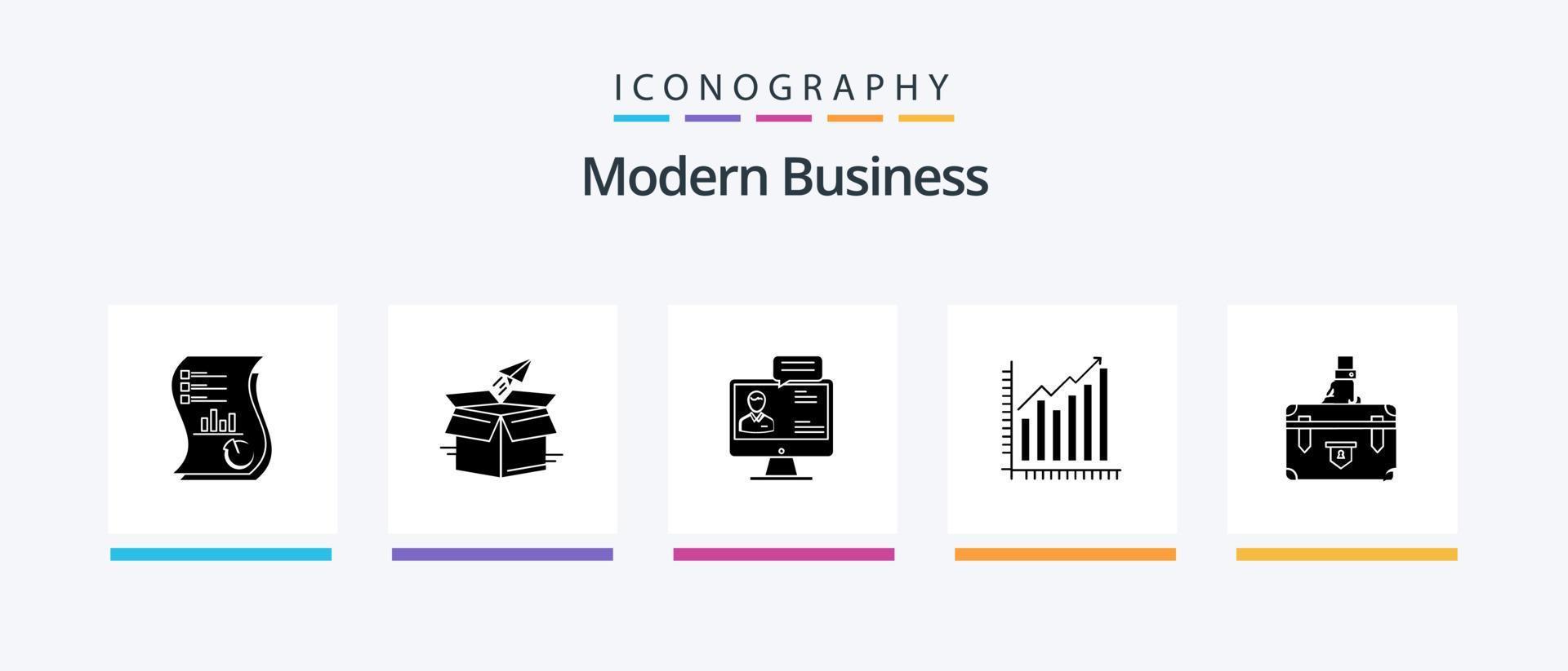 Modern Business Glyph 5 Icon Pack Including dialog. business. business. chat. shipping. Creative Icons Design vector
