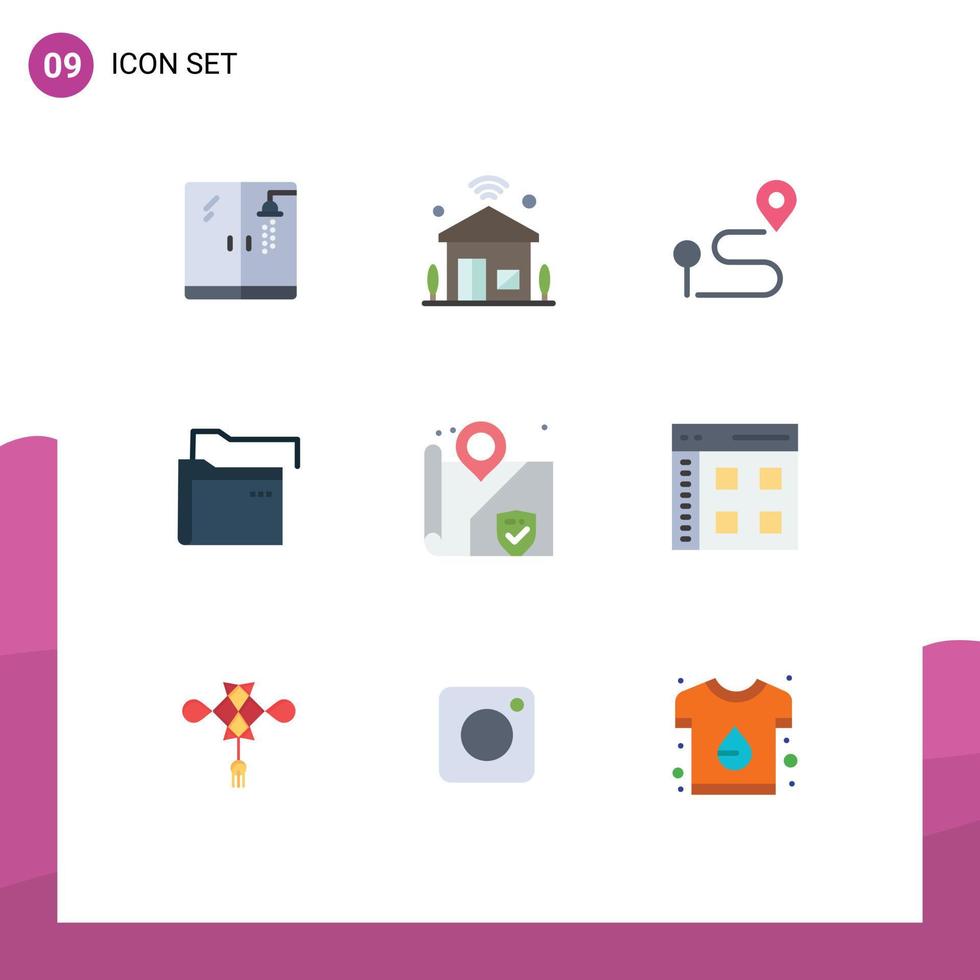 Set of 9 Commercial Flat Colors pack for security network location server data Editable Vector Design Elements