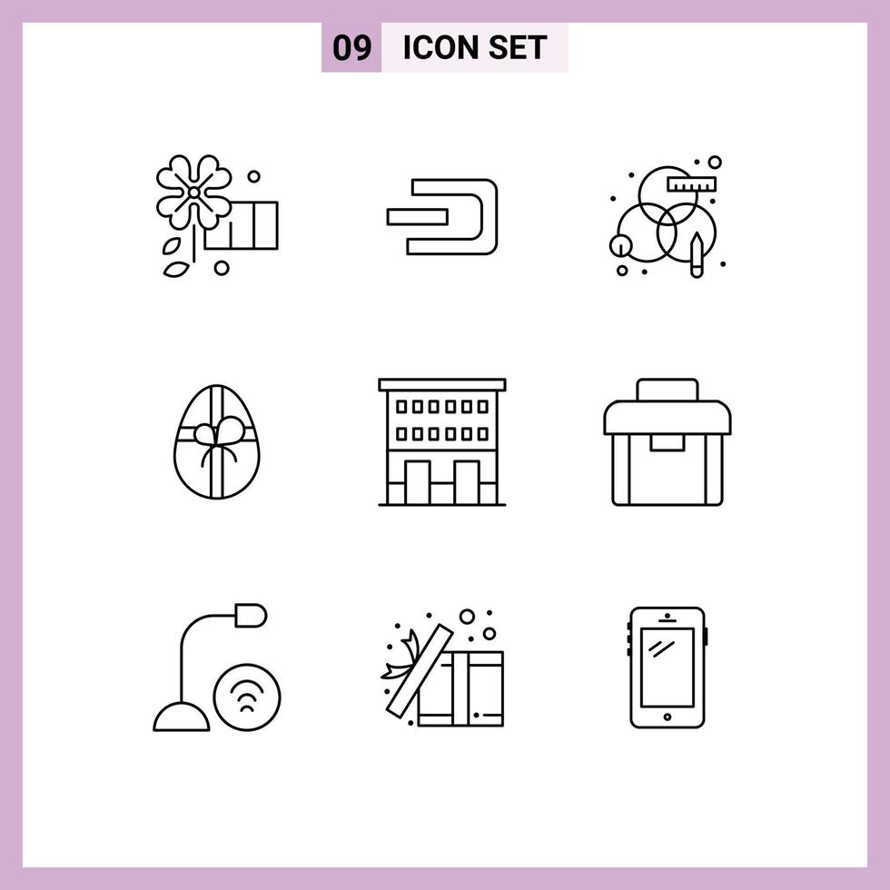 Group of 9 Modern Outlines Set for shop front house process buildings birthday Editable Vector Design Elements