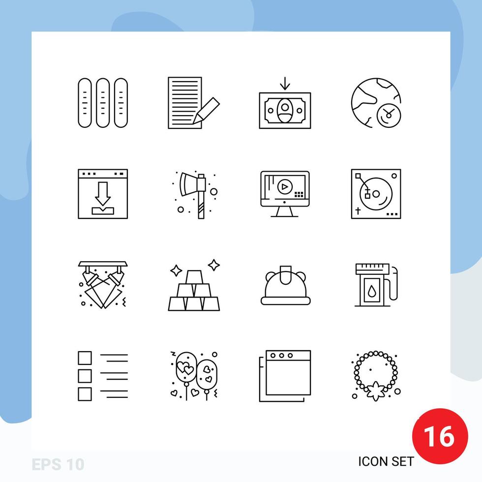 paquete de esquema de 16 símbolos universales de información de investigación carta datos dinero elementos de diseño vectorial editables vector