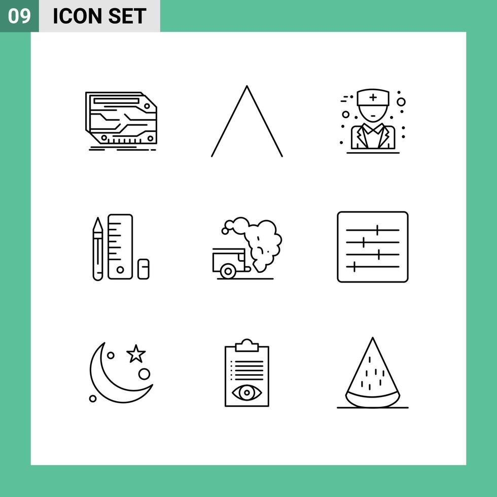 Pictogram Set of 9 Simple Outlines of garbage dump doctor scale pen Editable Vector Design Elements