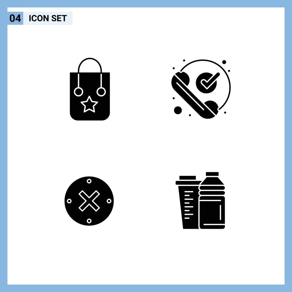 Pictogram Set of 4 Simple Solid Glyphs of handbag close journey ok delete Editable Vector Design Elements