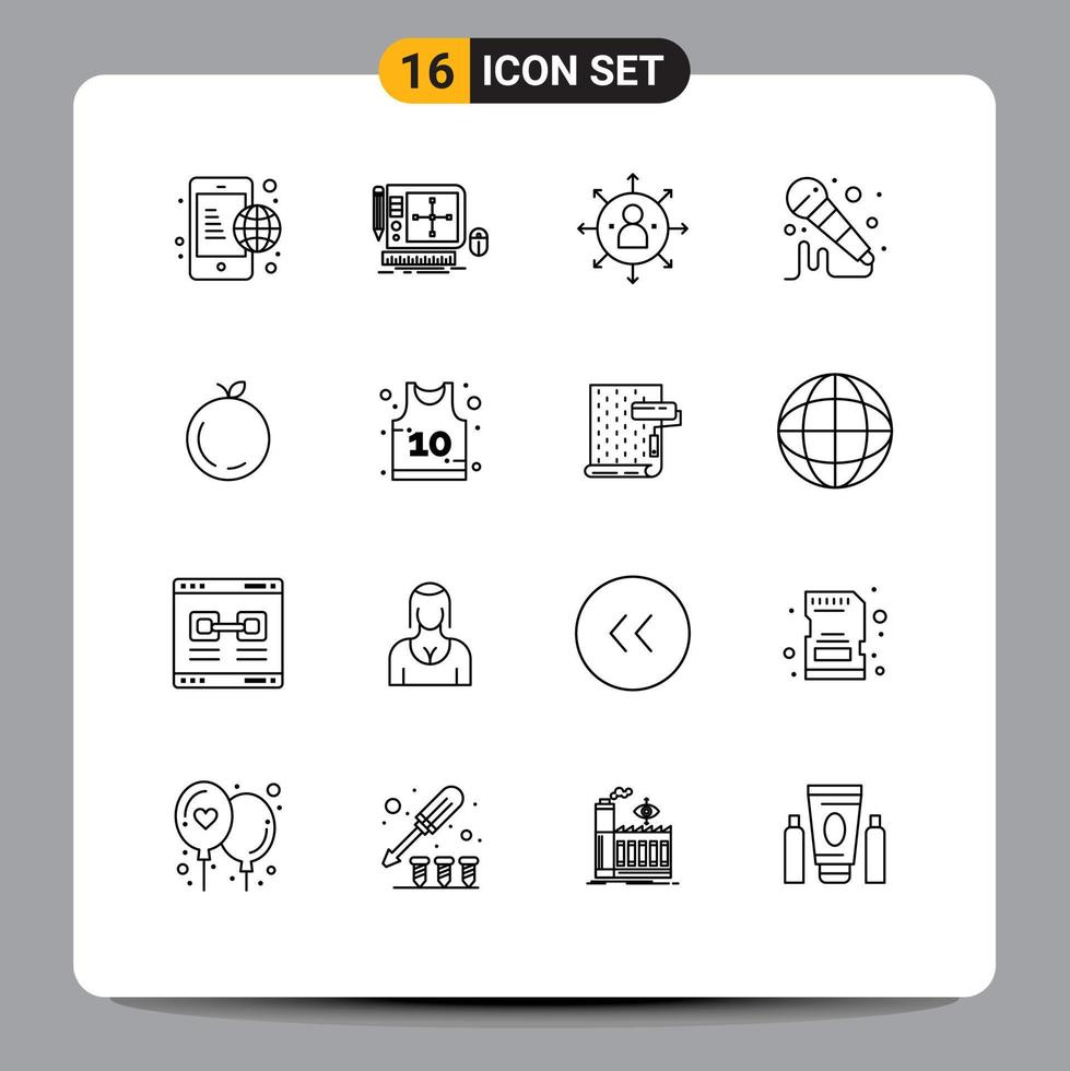 Mobile Interface Outline Set of 16 Pictograms of apple microphone web designing mic job Editable Vector Design Elements