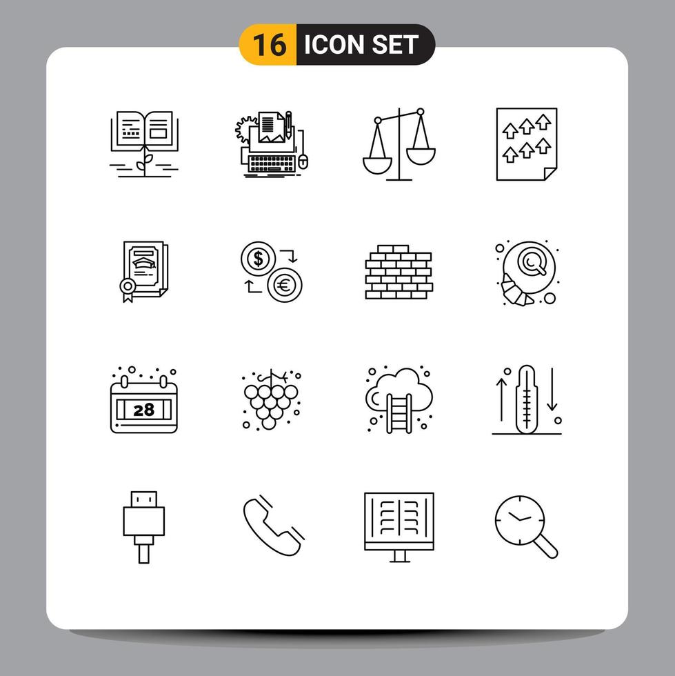 conjunto moderno de 16 contornos y símbolos, como elementos de diseño vectorial editables de libra alta de teclado de página de informe vector
