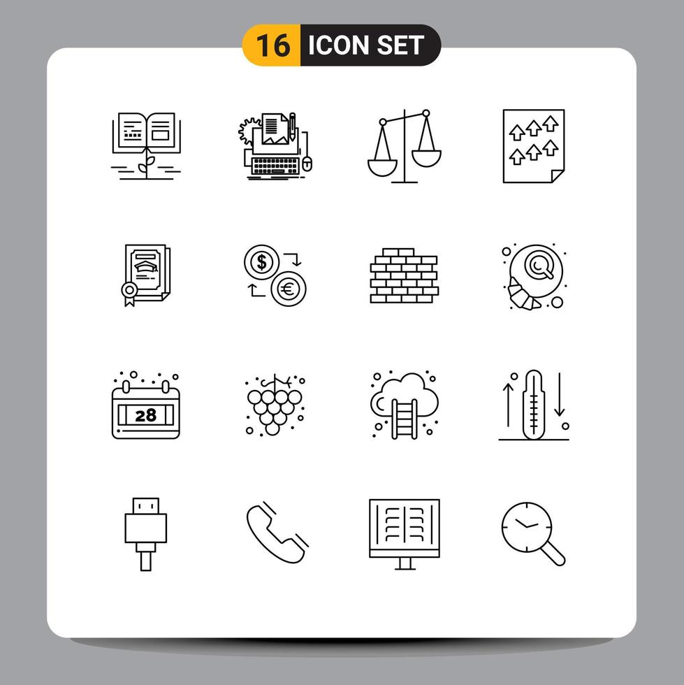 Modern Set of 16 Outlines and symbols such as report page keyboard high libra Editable Vector Design Elements