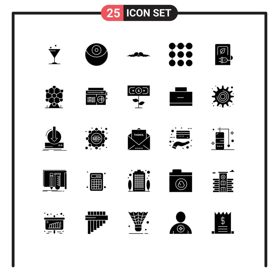 25 Universal Solid Glyph Signs Symbols of stations charging movember car pattern Editable Vector Design Elements