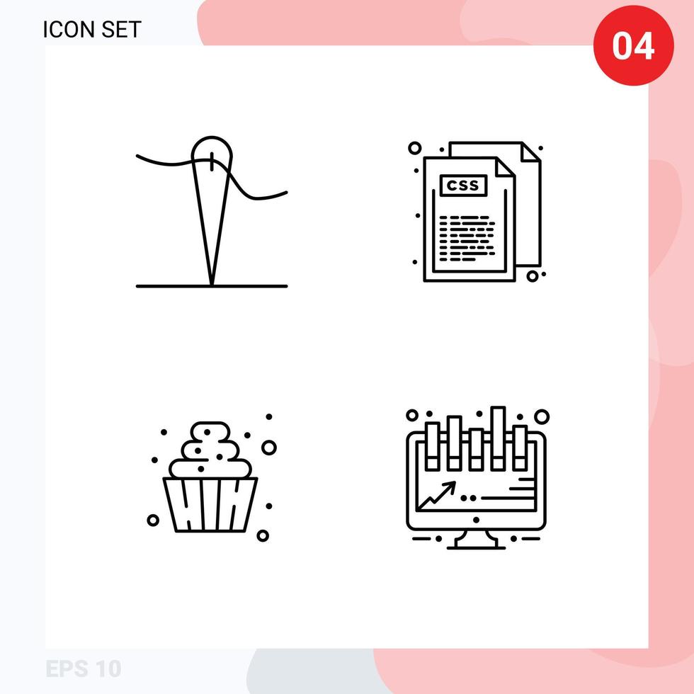 Set of 4 Modern UI Icons Symbols Signs for handmade soft serve code style analytics Editable Vector Design Elements