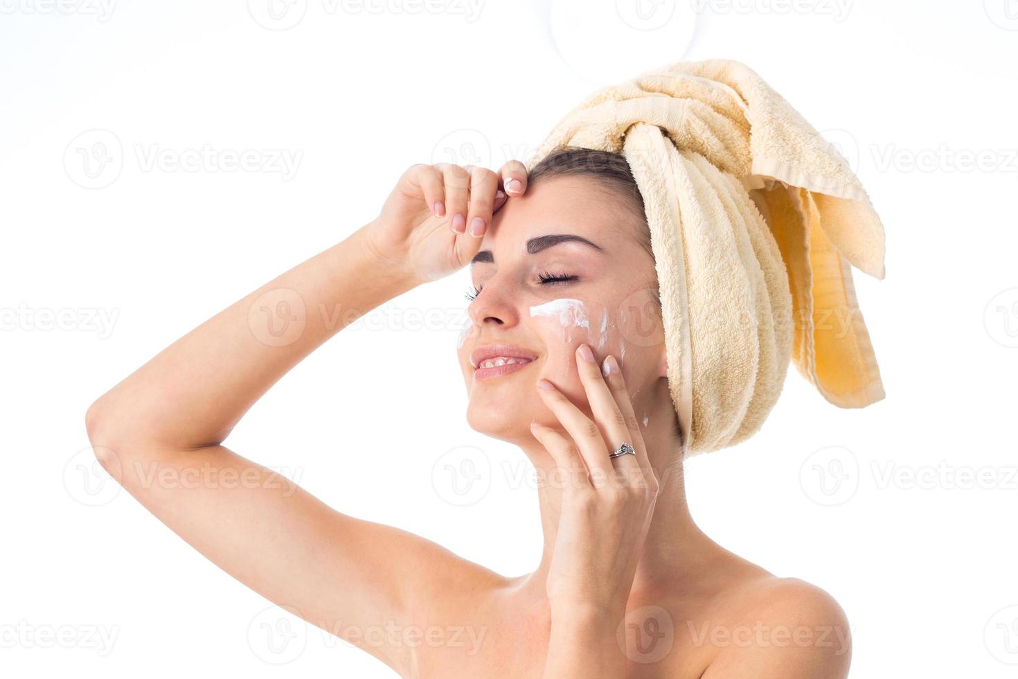 Young girl takes care her skin. photo