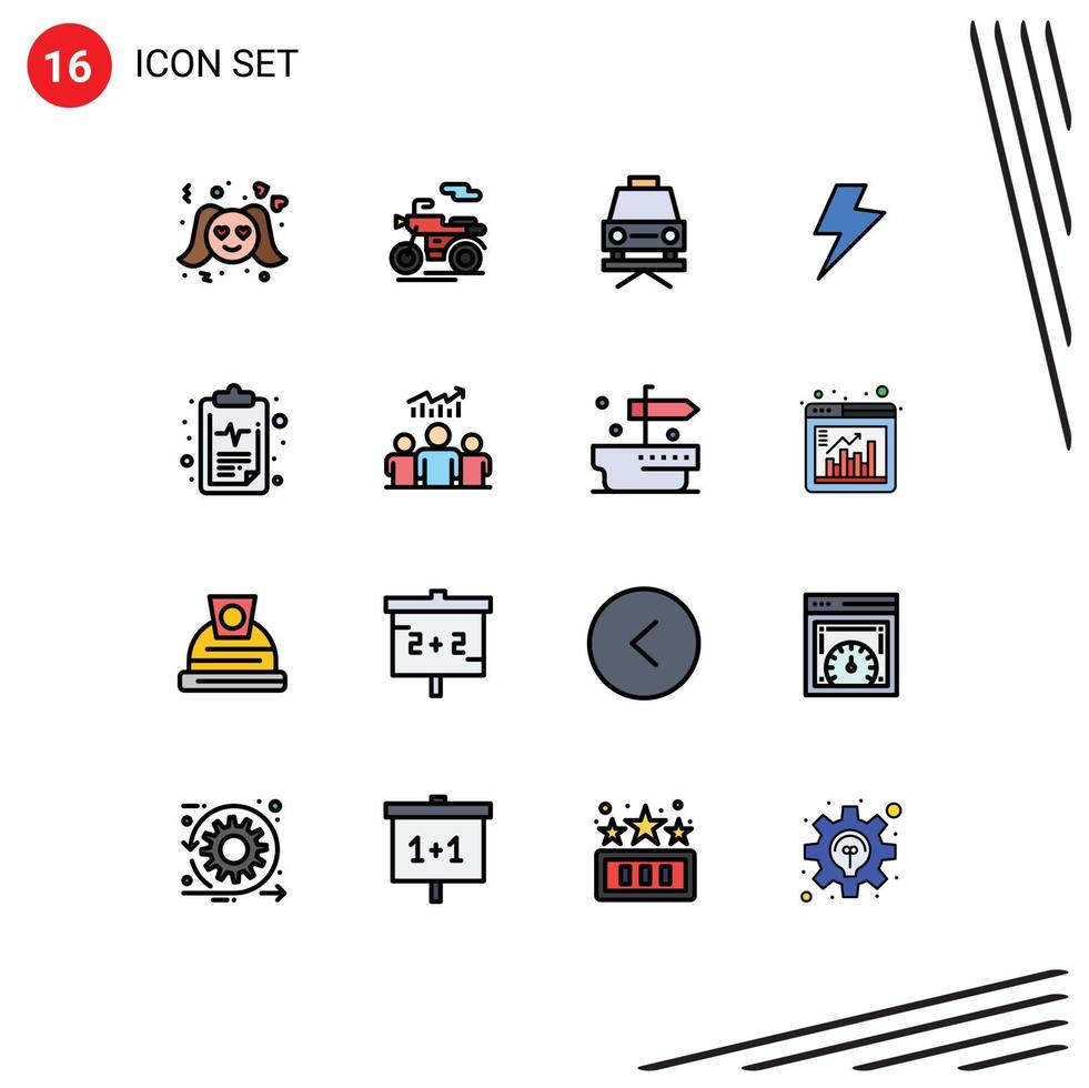 16 Universal Flat Color Filled Line Signs Symbols of group medical lift health electric Editable Creative Vector Design Elements