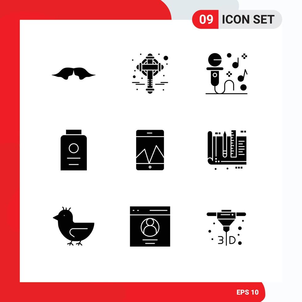 Set of 9 Modern UI Icons Symbols Signs for analytics powder patrick fresh party Editable Vector Design Elements
