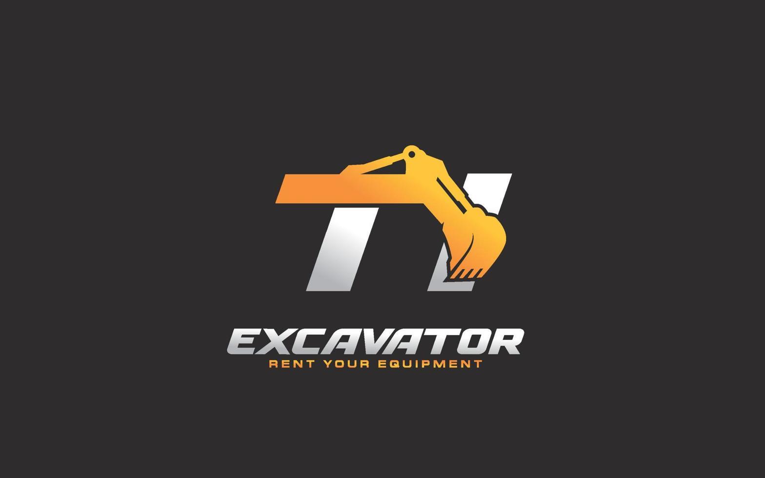 TI logo excavator for construction company. Heavy equipment template vector illustration for your brand.