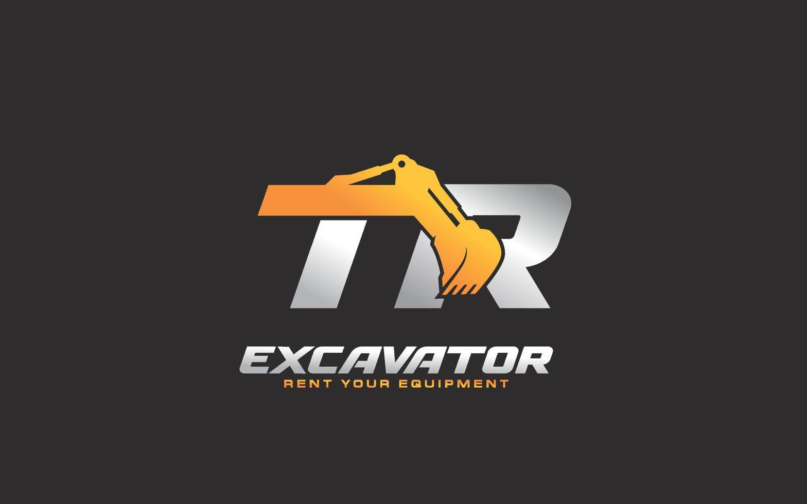 Excavadora de logotipo tr para empresa constructora. ilustración de vector de plantilla de equipo pesado para su marca.