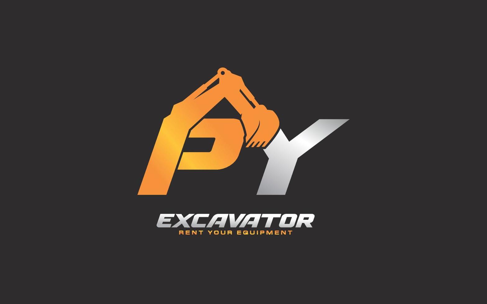 excavadora de logotipo py para empresa constructora. ilustración de vector de plantilla de equipo pesado para su marca.