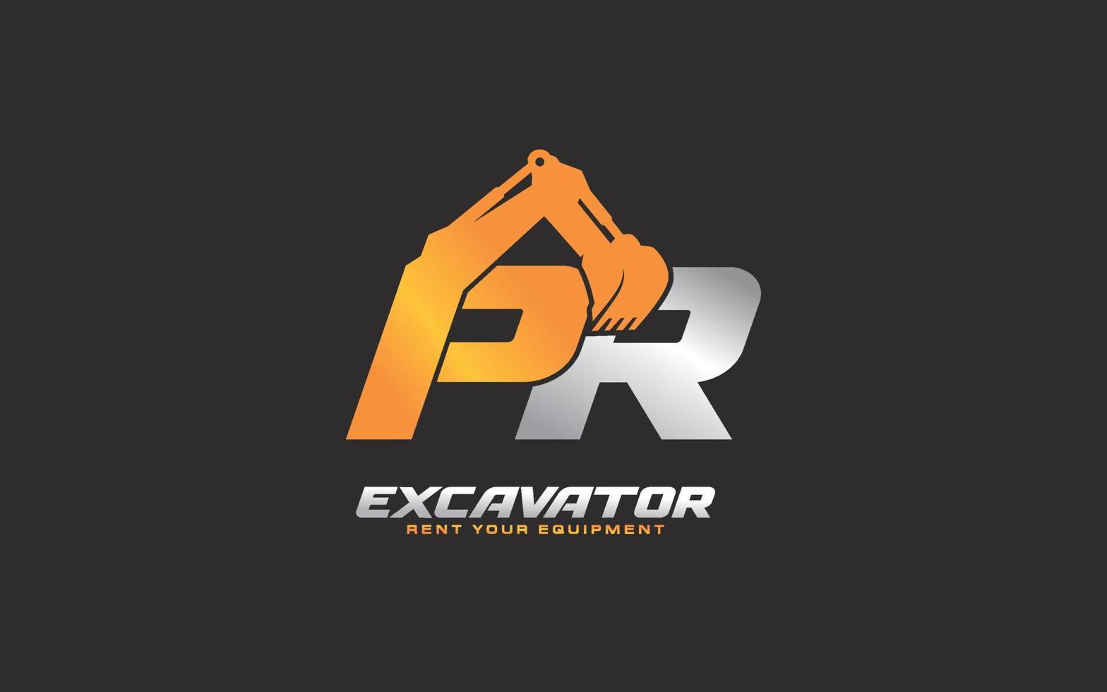 pr logo excavadora para empresa constructora. ilustración de vector de plantilla de equipo pesado para su marca.