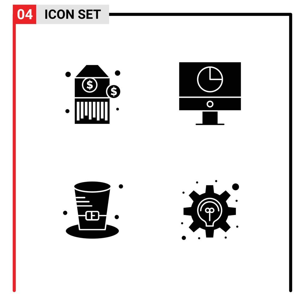 Group of 4 Modern Solid Glyphs Set for barcode detective computer money canada Editable Vector Design Elements