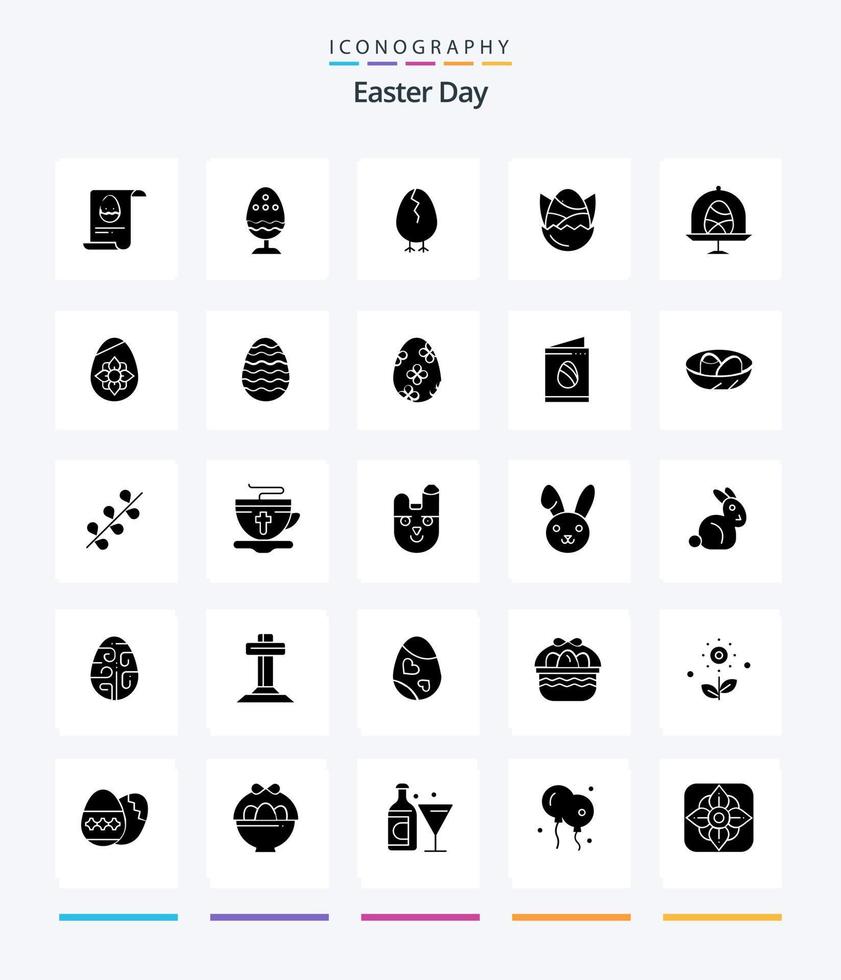 paquete de iconos de color negro sólido de 25 glifos de pascua creativa como feliz. Pascua de Resurrección. comida. pollo. contento vector