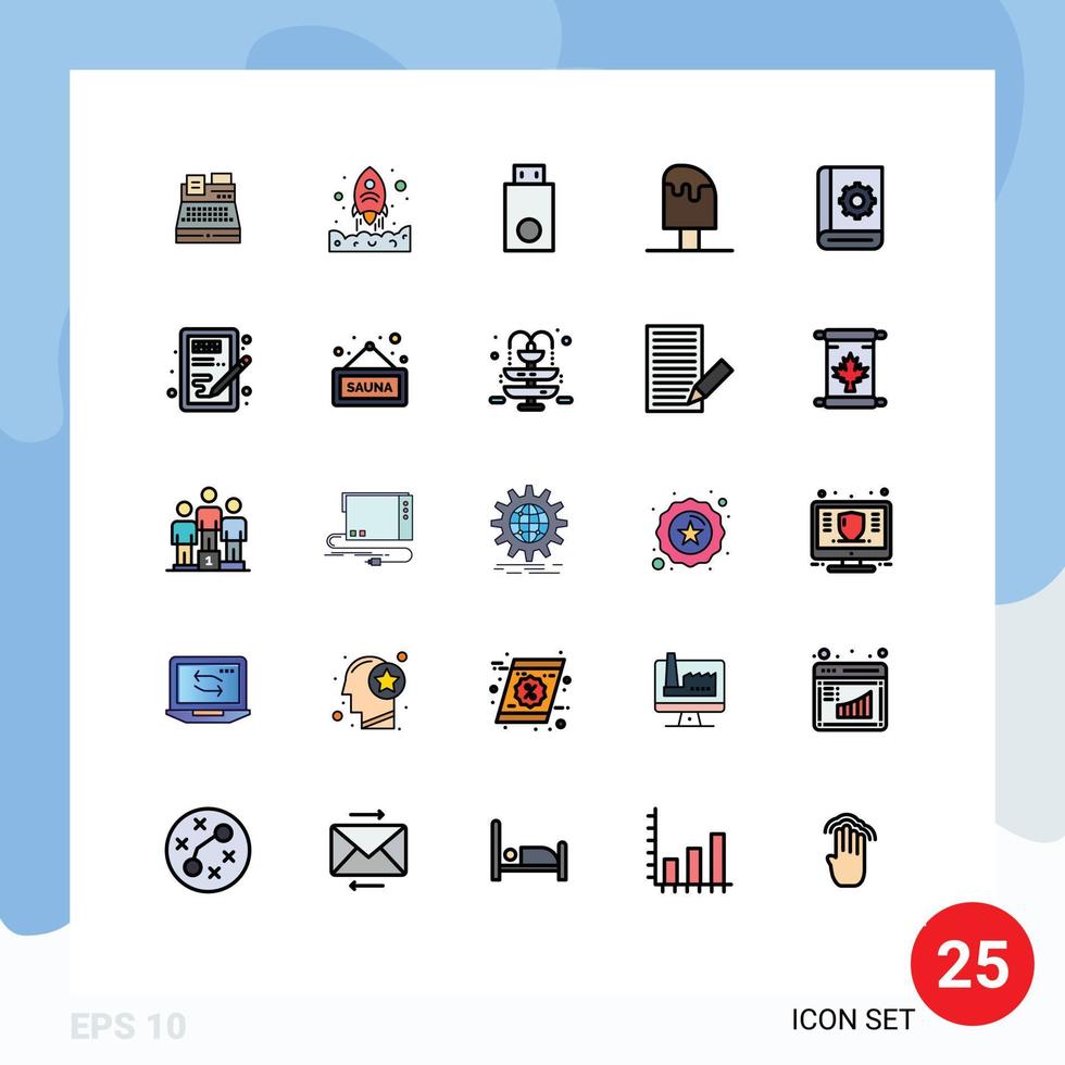 Group of 25 Modern Filled line Flat Colors Set for ice drink devices cool technology Editable Vector Design Elements
