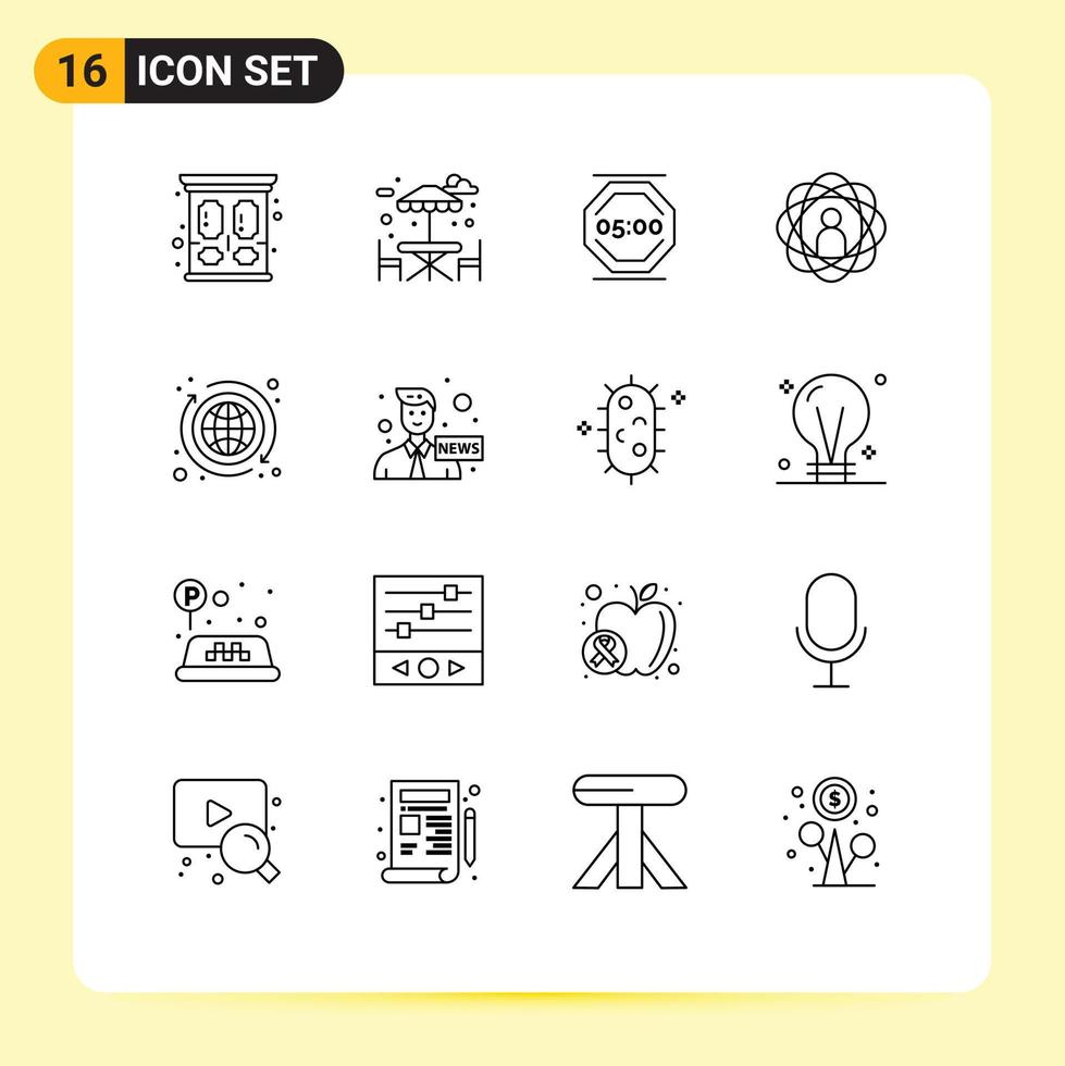 16 Universal Outline Signs Symbols of banking research rest person abilities Editable Vector Design Elements