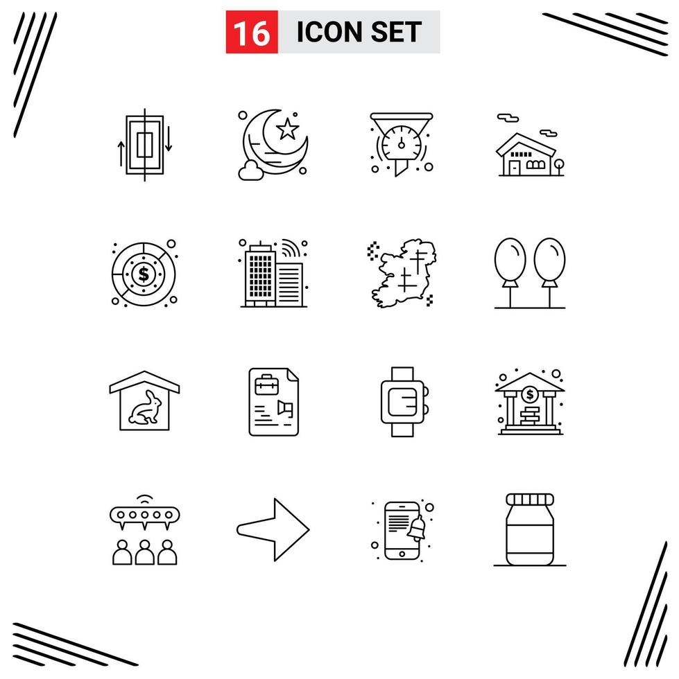Modern Set of 16 Outlines and symbols such as expenditure house filter home performance Editable Vector Design Elements