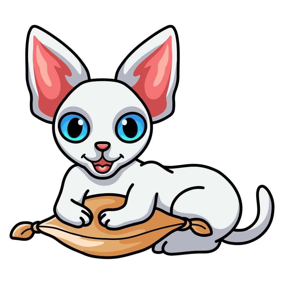 linda caricatura de gato devon rex en la almohada vector