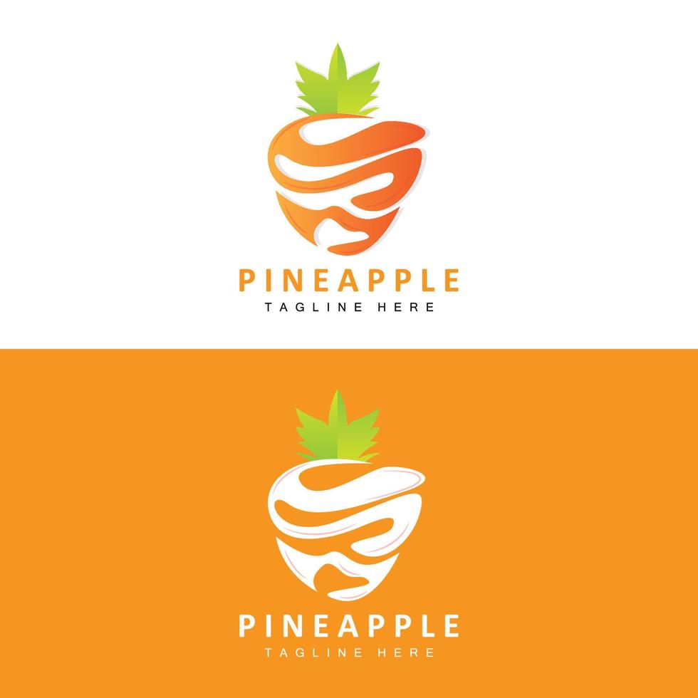 diseño de logotipo de piña, vector de fruta fresca, ilustración de plantación, etiqueta de marca de producto de fruta