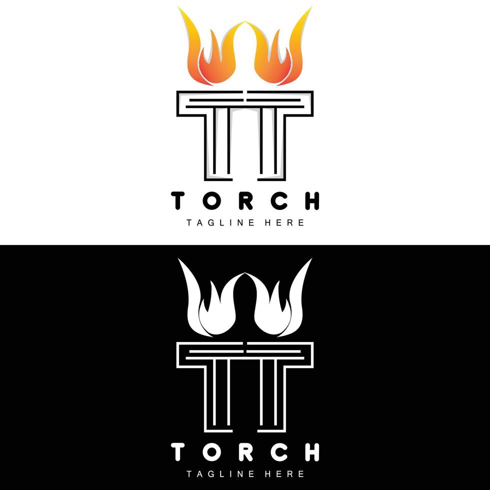 logotipo de antorcha, diseño de fuego, logotipo de carta, icono de marca de producto vector