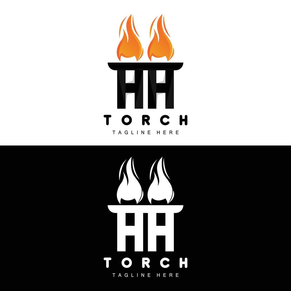 logotipo de antorcha, diseño de fuego, logotipo de carta, icono de marca de producto vector