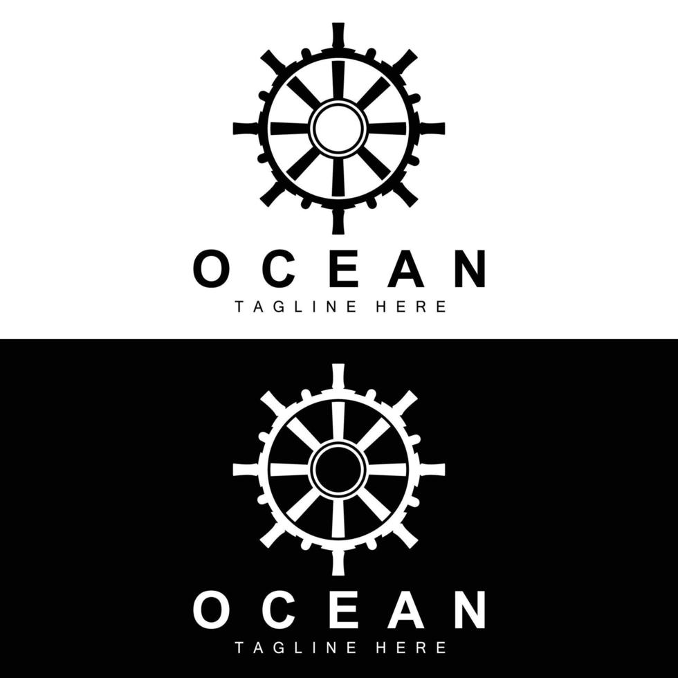 logotipo de dirección de barco, iconos oceánicos vector de dirección de barco con olas oceánicas, ancla y cuerda de velero, diseño de navegación de marca de empresa