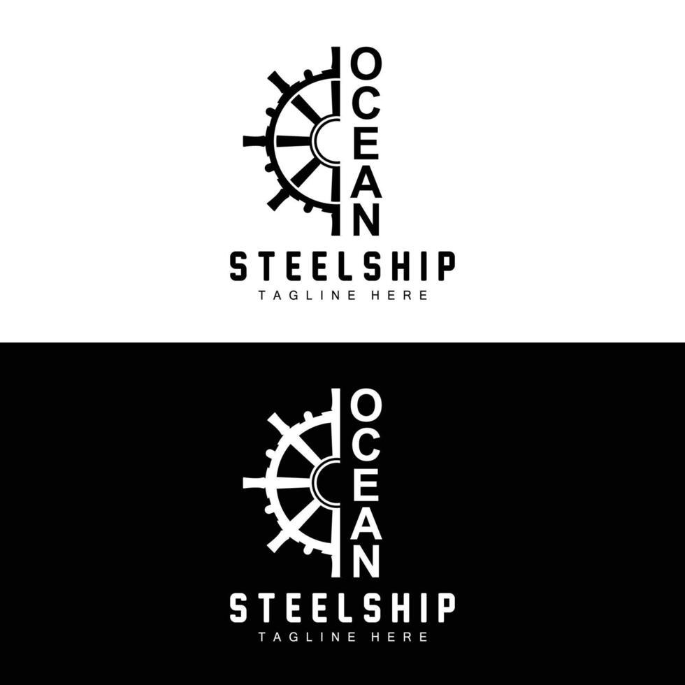 Ship Steering Logo, Ocean Icons Ship Steering Vector With Ocean Waves, Sailboat Anchor And Rope, Company Brand Sailing Design