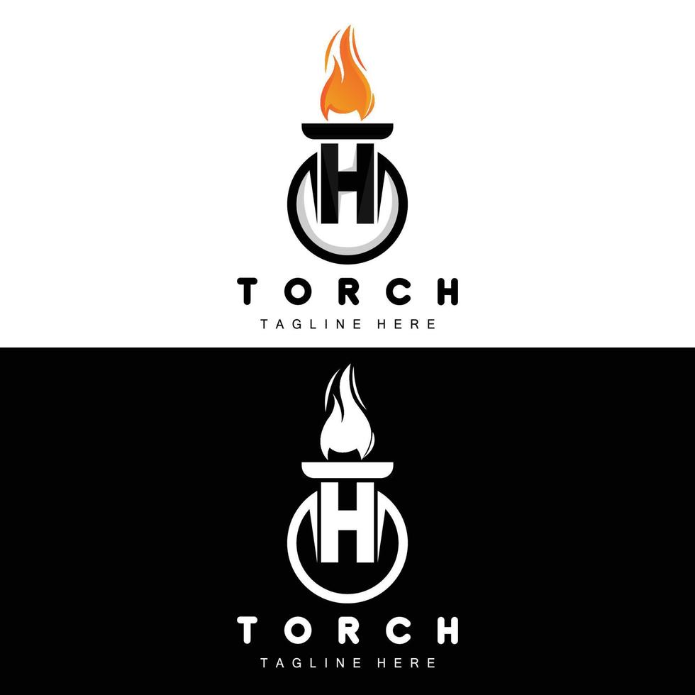 logotipo de antorcha, diseño de fuego, logotipo de carta, icono de marca de producto vector