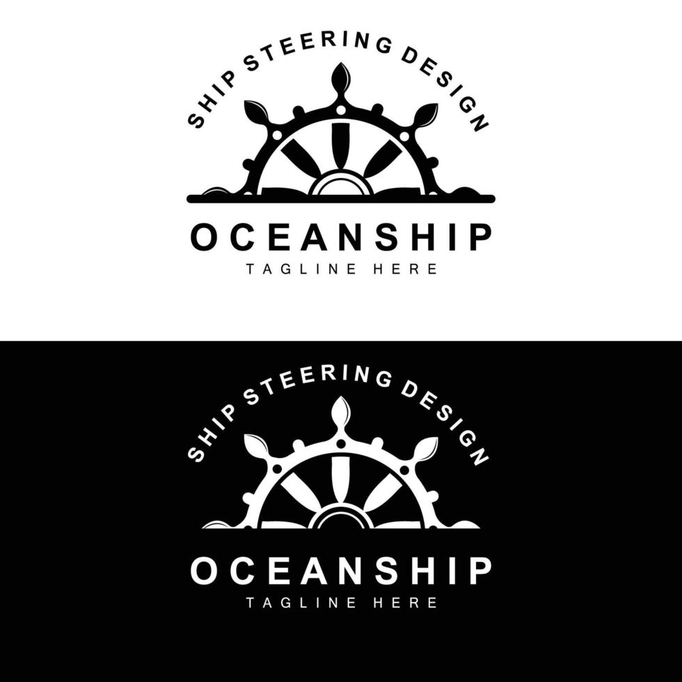 Ship Steering Logo, Ocean Icons Ship Steering Vector With Ocean Waves, Sailboat Anchor And Rope, Company Brand Sailing Design