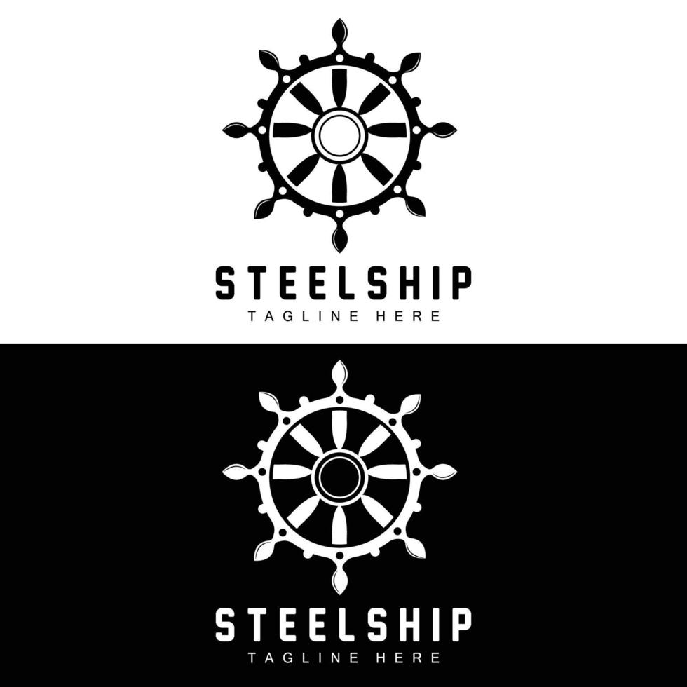 Ship Steering Logo, Ocean Icons Ship Steering Vector With Ocean Waves, Sailboat Anchor And Rope, Company Brand Sailing Design