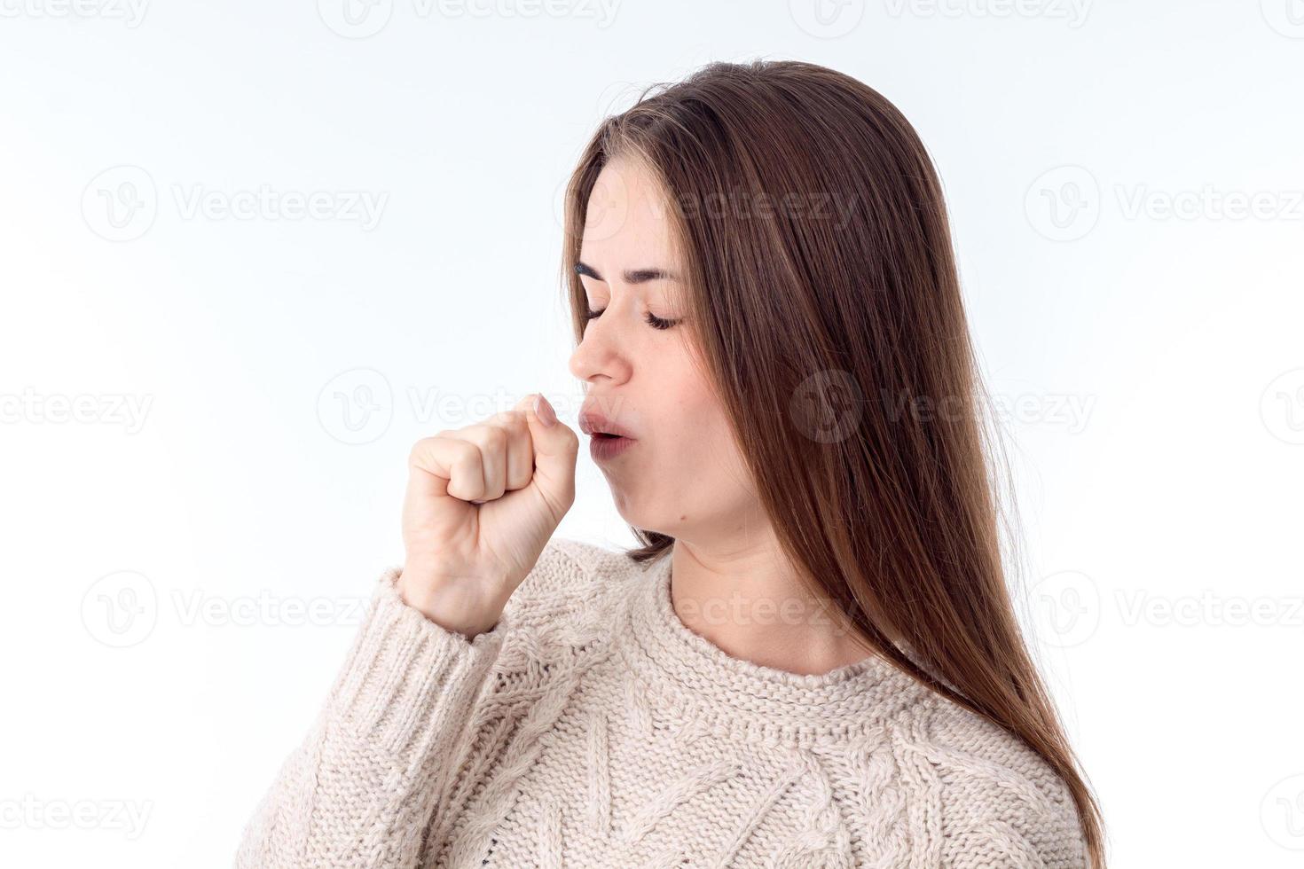 young girl fell ill and coughing photo