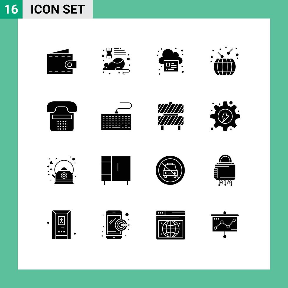 Set of 16 Commercial Solid Glyphs pack for communication drum online chinese new year asian Editable Vector Design Elements