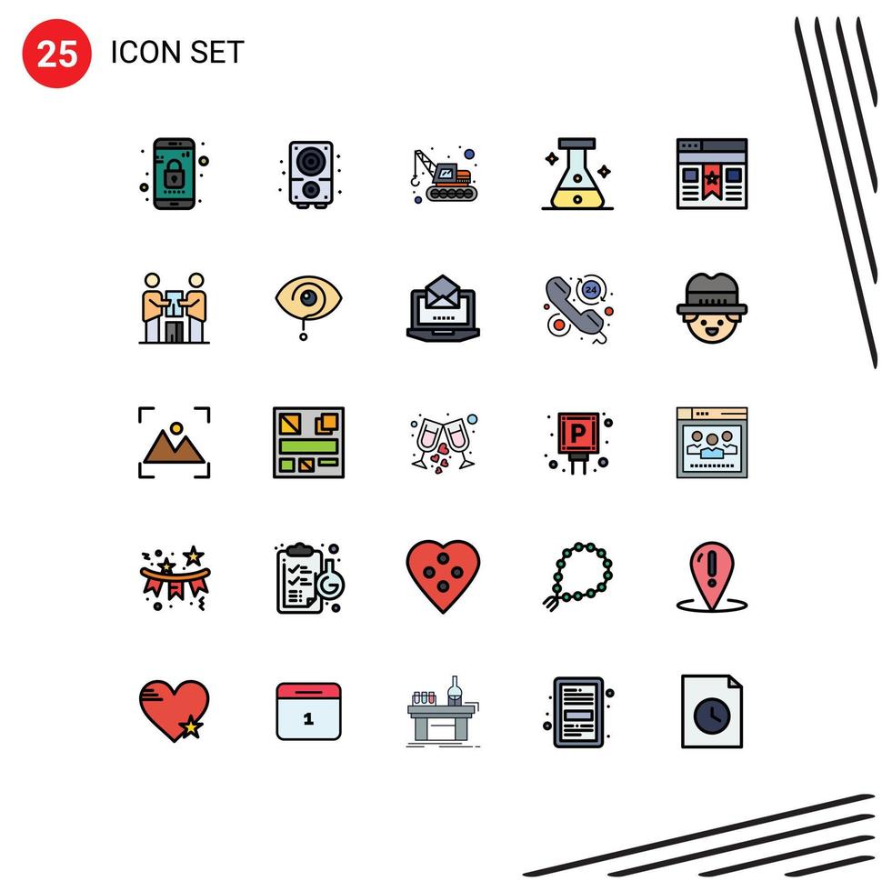 Mobile Interface Filled line Flat Color Set of 25 Pictograms of website interface excavator bookmark medical Editable Vector Design Elements