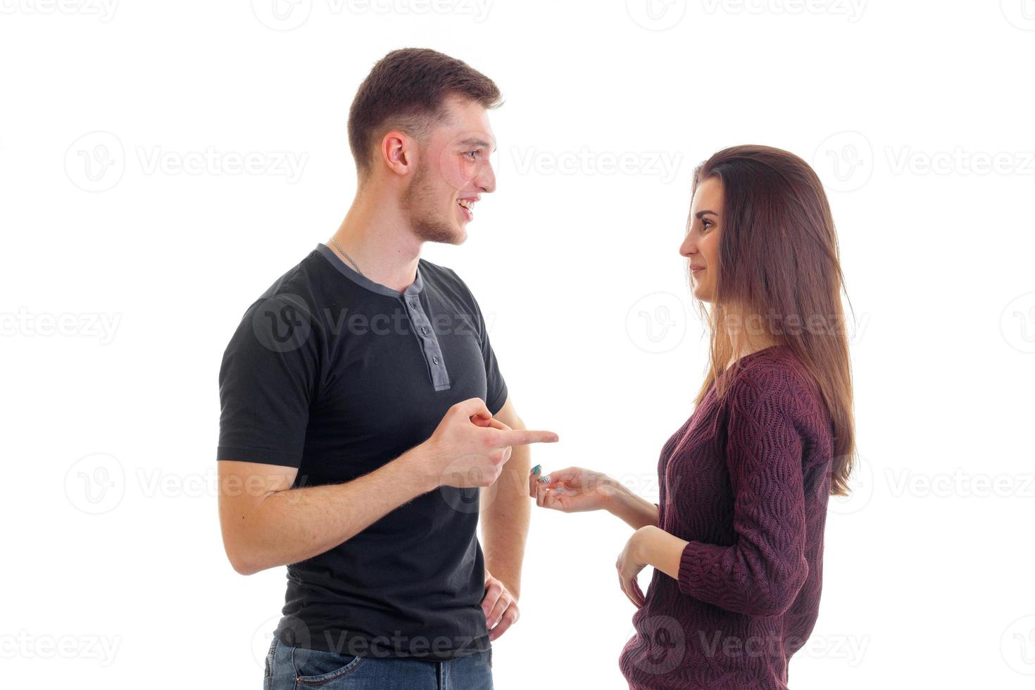 charming cheerful couple smiling at each other photo