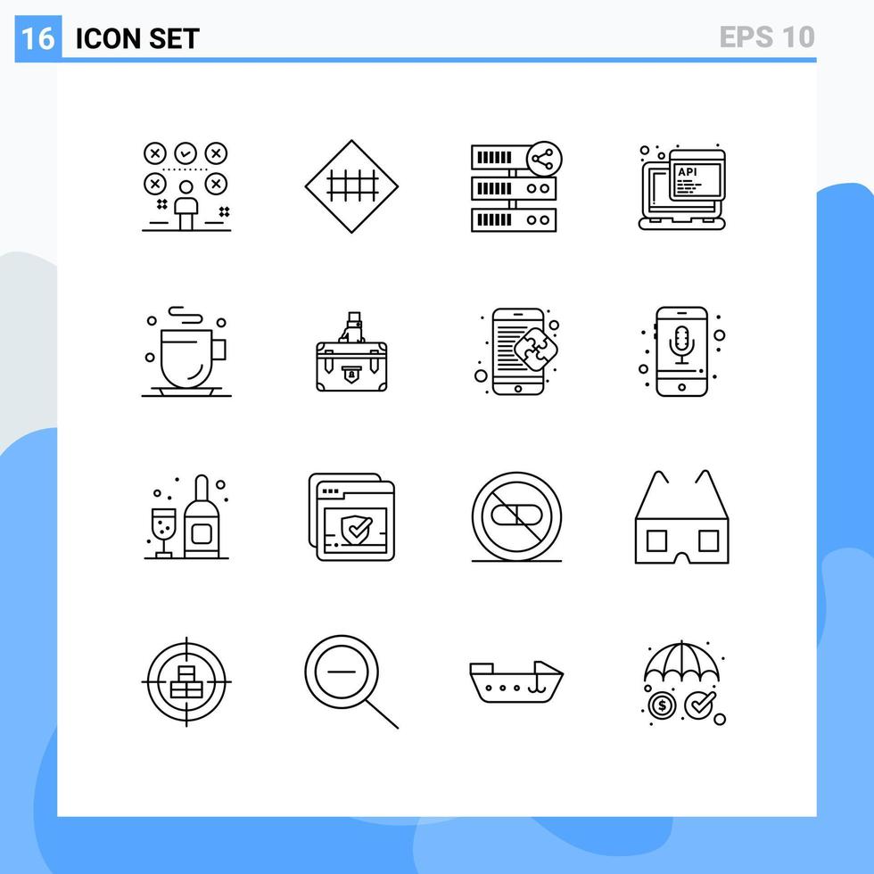 Paquete de 16 esquemas de interfaz de usuario de signos y símbolos modernos de elementos de diseño de vector editables de red web de señal de carretera de script api