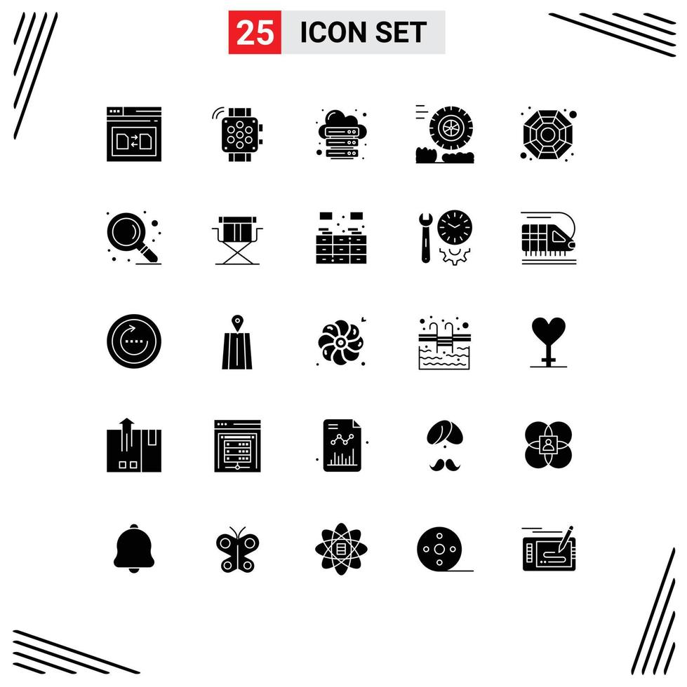 Set of 25 Commercial Solid Glyphs pack for china motion education friction server Editable Vector Design Elements